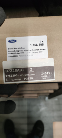 KLOCKI HAMULCOWE TYŁ FORD KUGA Mk1 FOCUS Mk2 RS OE 1756395 _ 6G91-2M008-GF