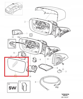Wkład lusterka Volvo XC60 (-17) Prawa strona
