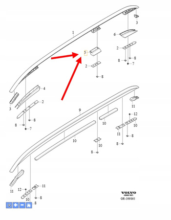 ŚRODKOWA ZAŚLEPKA PRAWFO RELINGU DACHU VOLVO XC90 2016- OEM/OE 31391905