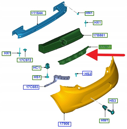 MOCOWANIE ZDERZAKA TYŁ FORD KA 2008- 2016 OE 1555193 _ 9S51-17787-AA