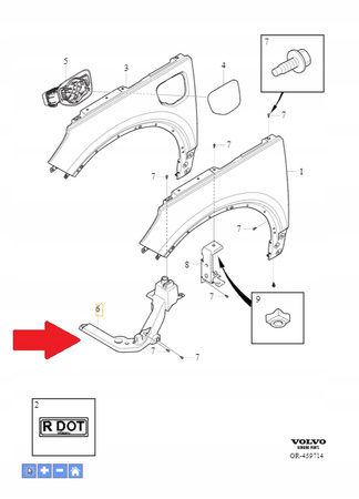 Mocowanie błotnika prawe Volvo OE 32234762