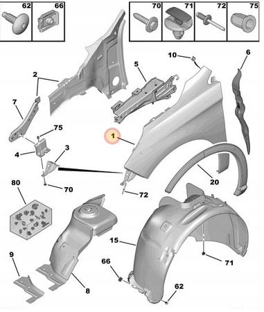 BŁOTNIK PRZEDNI PRAWY CITROEN C4 II OE 7841AX