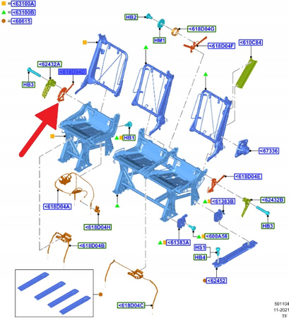 LINKA ZWALNIANIA OPARCIA FORD CUSTOM 2012- 2409058 _ BK21-600C48-ED