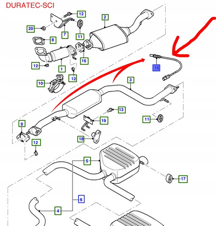 CZUJNIK TEMPERATURY SPALIN FORD MONDEO Mk3 1.8 DURATEC 2003-2007 _1307979_3S7A-9D378-CA