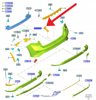 ŚLIZG ZDERZAKA LEWY TYŁ FORD FOCUS HATCHBACK 18- 2200004 _ JX7B-A17B919-A1B