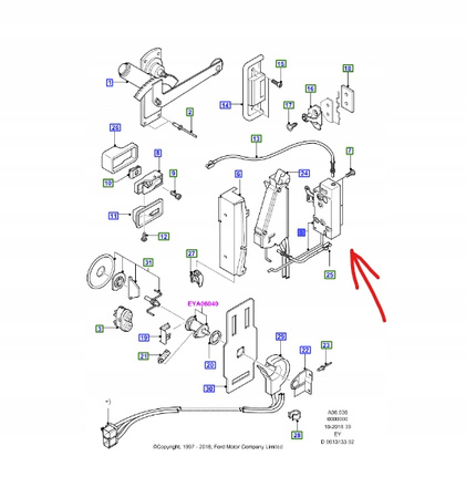 ZAMEK DRZWI PRZEDNIE PRAWA STRONA TRANSIT MK4 4036334 _ 95VB-V21812-CE