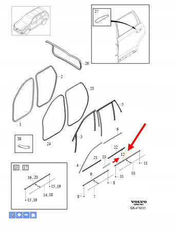 LISTWA OZDOBNA SZYBY DRZWI LEWY TYŁ VOLVO XC90 2016- OEM/OE 32342091