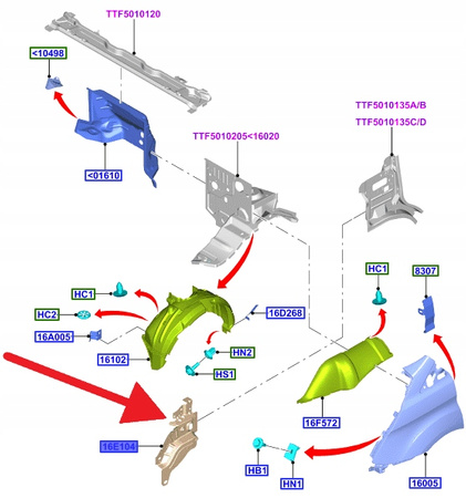 POSZYCIE BŁOTNIKA LEWY PRZÓD FORD CUSTOM 2012- OE 2394228 _ KK21-16E105-AB