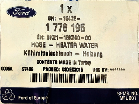 PRZEWÓD NAGRZEWNICY 2.2 TDCi TANSIT CUSTOM 2012- 2551771 _ BK21-18K580-GD