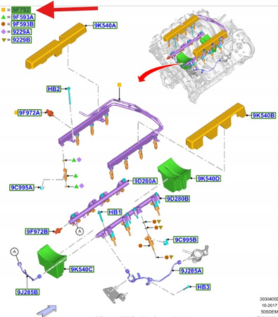 LISTWA WTRYSKOWA 5.0 V8 FORD MUSTANG 2017- OE 2119666 _ JR3E-9F792-AC