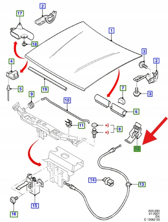 RĄCZKA OTWIERANIA MASKI FORD KA FIESTA 1995- OE 7019925 _ 94FB-16B626-AA