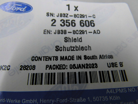 OSŁONA PASA PRZEDNIEGO FORD RANGER Mk5 2019- OE 2356606 _ JB3B-8C291-AD 
