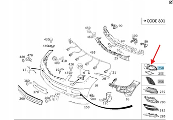 ZAŚLEPKA KRATKA ZDERZAKA LEWY PRZÓD MERCEDES C klasa W204 OE A2048850123
