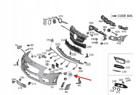 LEWA ZAŚLEPKA SPRYSKIWACZA ZDERZAKA PRZÓD MERCEDES SLC W172 OE A1728800005