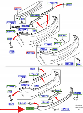 DOKŁADKA ZDERZAKA TYŁ FORD FIESTA MK6 2001- 05 1201721 _ 2S61-17906-CEZCA3