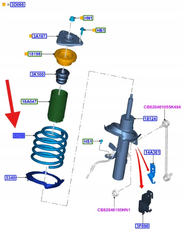 SPRĘŻYNA AMORTYZATORA PRZÓD FORD FOCUS 2011- 15OE 1718393 _ BV61-5310-PDF