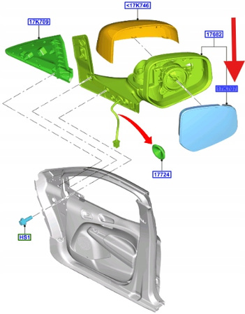 SZKŁO LUSTERKA PRAWE TRANSIT COURIER 2014- 19 OE 1837866 _ ET76-17K740-AA