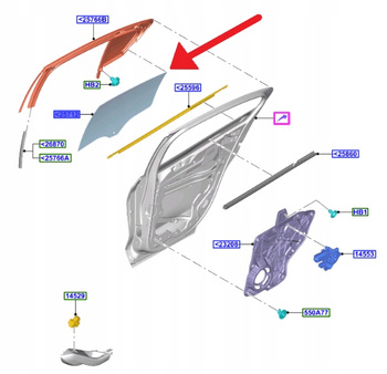 SZYBA DRZWI PRAWY TYŁ FORD FOCUS SEDAN 2018- OE 2206583 _ JX7B-A25712-BA