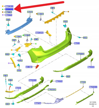 ŚLIZG ZDERZAKA PRAWY TYŁ FORD FOCUS HATCHBACK 18- 2379791 _ JX7B-17D980-A1C