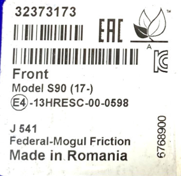 Przednie klocki hamulcowe Volvo OE 31658359