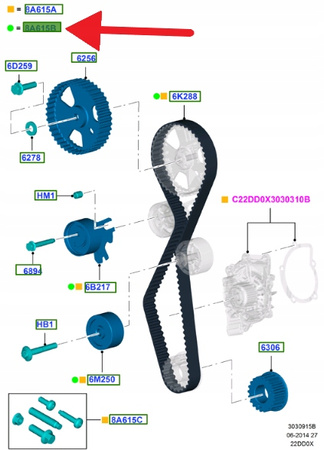 ZESTAW PASKA ROZRZĄDU 2.2L TDCI MONDEO S-MAX GALAXY 1750527 _ 6G9Q-8A615-AA
