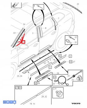 Spinki szyby czołowej Volvo XC60 OE 30753487