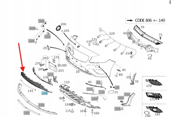 GRILL KRATKA ŚRODKOWA ZDERZAKA PRZÓD MERCEDES A klasa W176 OE A1768850922