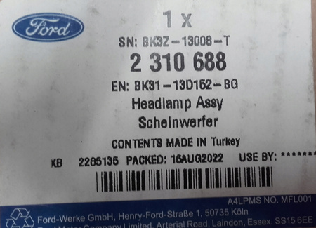 REFLEKTOR PRAWY PRZÓD FORD TRANSIT Mk7 Mk8 2639604 _ BK31-13D152-BG