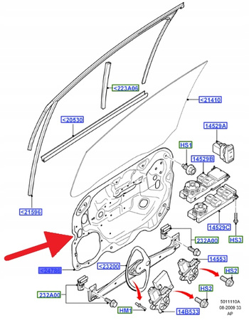 PODNOŚNIK SZYBY LEWY PRZÓD FOCUS 07- KUGA 08- OE 1527943 _ 7M51-R045H17-AB