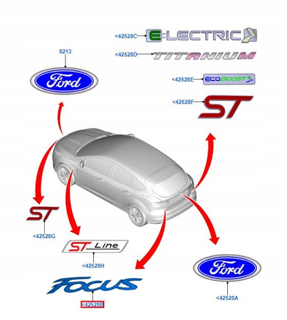 EMBLEMAT ZNACZEK Z NAPISEM FORD FOCUS Mk3 2012-_1765113_BM51-R42528-BA