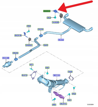 MOCOWANIE TŁUMIKA RH LH FORD FOCUS Mk4 2018- OE 2211734 _ JX61-5A261-GA