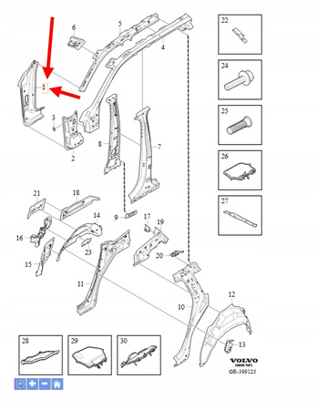 WEWNĘTRZNY SŁUPEK A PRAWY DOLNY VOLVO XC90 2016- OEM/OE 31672156