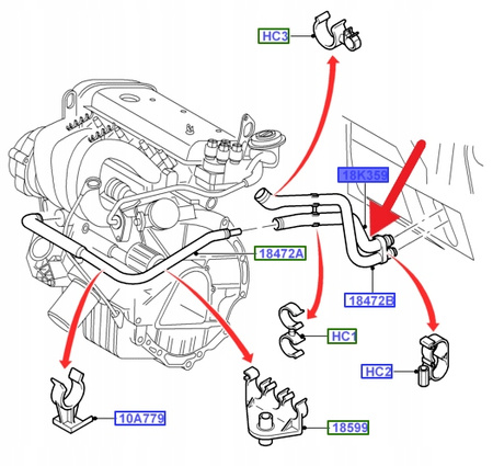 RURA WĄŻ WODY 1.6L DURATEC FORD FOCUS 1998- OE 1134873 _ 98AB-18K359-EL