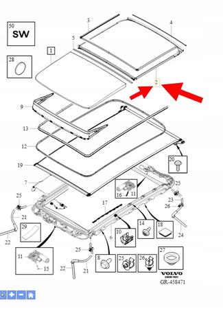 TYLNIA SZYBA DACHU PANORAMA VOLVO XC90 2016- XC60 V90 V60 OEM/OE 32285390