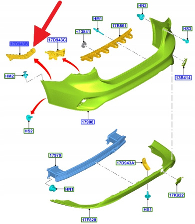 MOCOWANIE ZDERZAKA LEWY TYŁ FOCUS 2018- OE 2200046 _ JX7B-F17E851-B1B