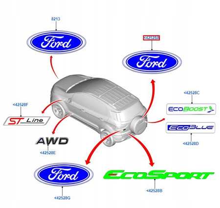 EMBLEMAT FORD FOCUS Mk3-4/FIESTA Mk8/ECOSPORT Mk2 _ 1947613 _ F1EB-402A16-AB 