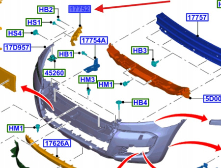 ŚLIZG ZDERZAKA PRZEDNI LEWY FORD RANGER Mk5 2011- 2038974 _ EB3B-17A870-DC