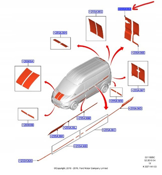 NAKLEJKA DRZWI BAGAŻNIKA FORD TOURNEO CUSTOM OE 2321281 _ JK2J-255A36-HC
