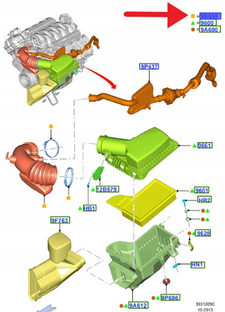 RURA FILTRA POWIETRZA 5.0 V8 FORD MUSTANG 16- 17 2082214 _ FR3C-9F805-CE