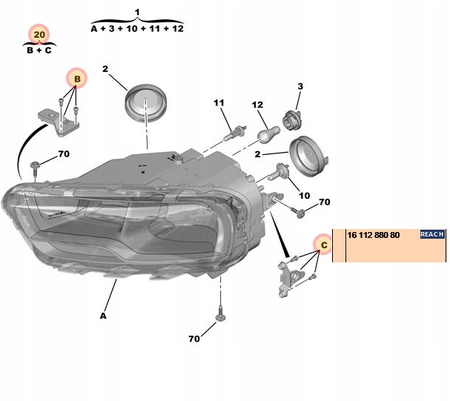 Zestaw naprawczy reflektora Citroen C4 Cactus OE 1611288080