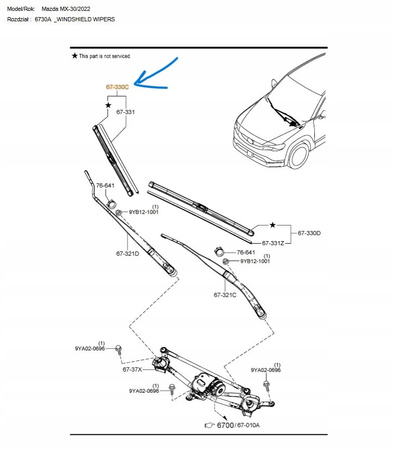 Pióro wycieraczki prawe przednie - Mazda MX-30 DR_DN4K67330