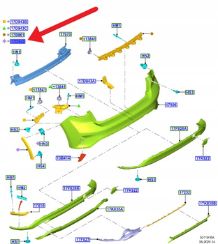 ŚLIZG ZDERZAKA PRAWY TYŁ FORD FOCUS HATCHBACK 18- 2371132 _ KX7B-17F766-A1A
