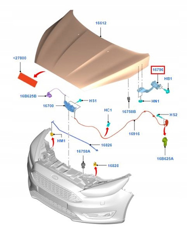 ZAWIAS MASKI PRAWA STRONA FORD FOCUS Mk3/ KUGA Mk2_1750016_BM51-A16800-AD