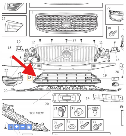 KRATKA ATRAPA DOLNA ZDERZAKA PRZÓD VOLVO XC60 2018- OE 32296071
