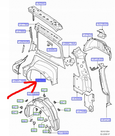 PŁYTA NOŚNIK BŁOTNIKA TYŁ RH FORD FOCUS Mk2 2004-_1361921_4M51-N27894-AD