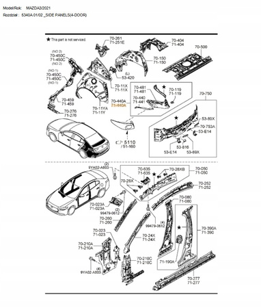 Słupek D lewy zew błotnika - Mazda 3 BP_BCJH71440