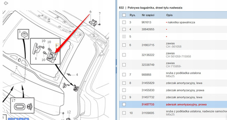 ODBÓJ PRAWY KLAPY BAGAŻNIKA VOLVO XC90 2016- OEM/OE 31457733