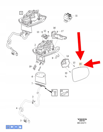 SZKŁO WKŁAD LUSTERKA LEWEGO VOLVO XC90 2016- OEM/OE 31395522
