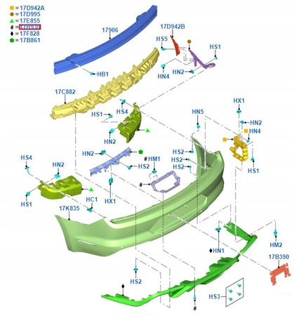 UCHWYT ŚRODKOWY ZDERZAKA TYŁ FORD MUSTANG 2017- 2149861 _ JR3B-17B918-AC