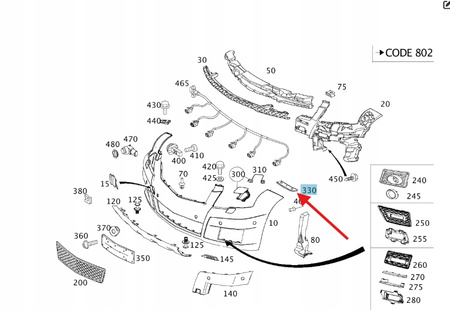 ŚLIZG UCHWYT ZDERZAKA LEWY PRZÓD MERCEDES GLK W204 OE A2048810306